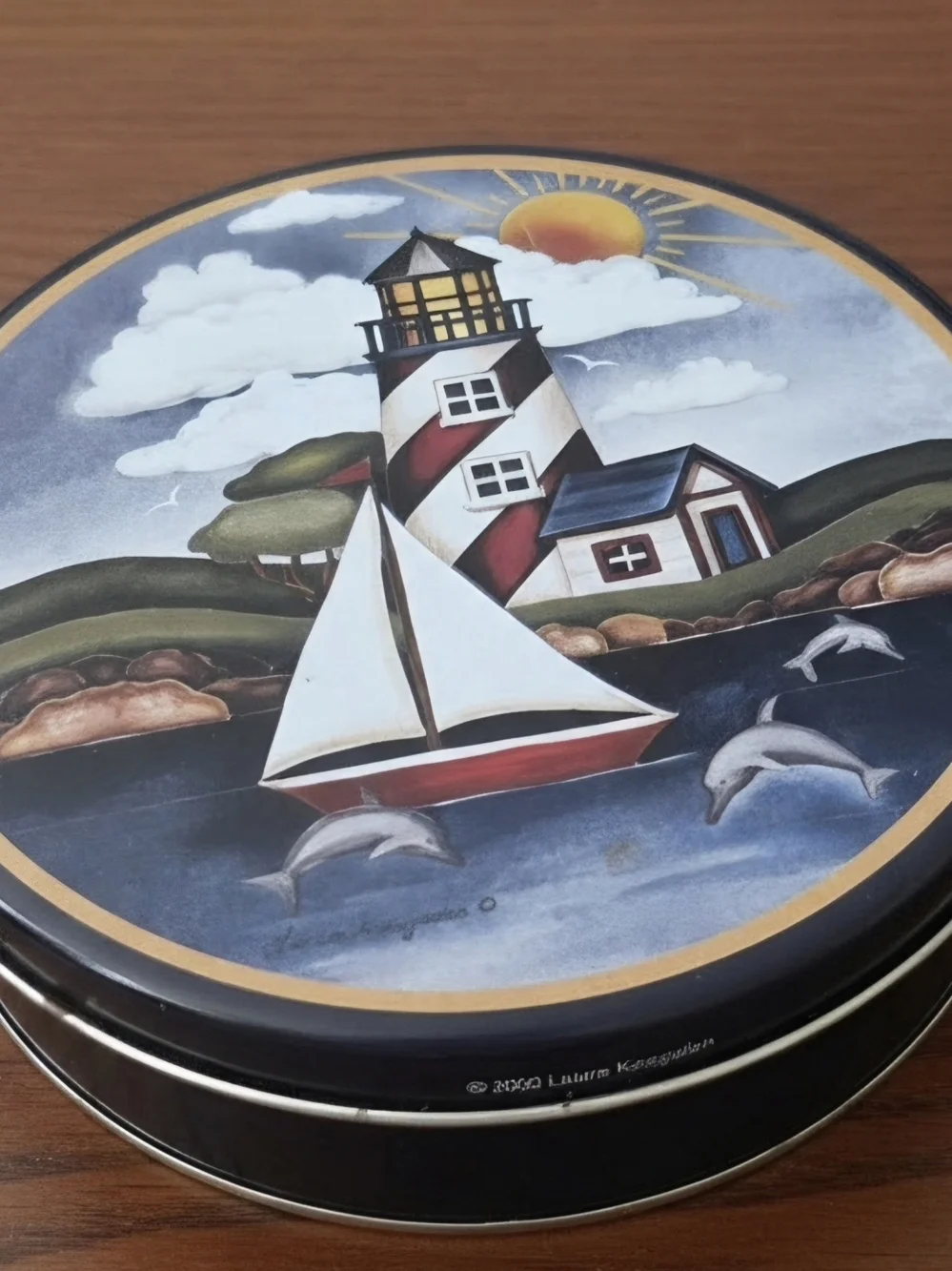 Vintage lighthouse candy tin 7x7